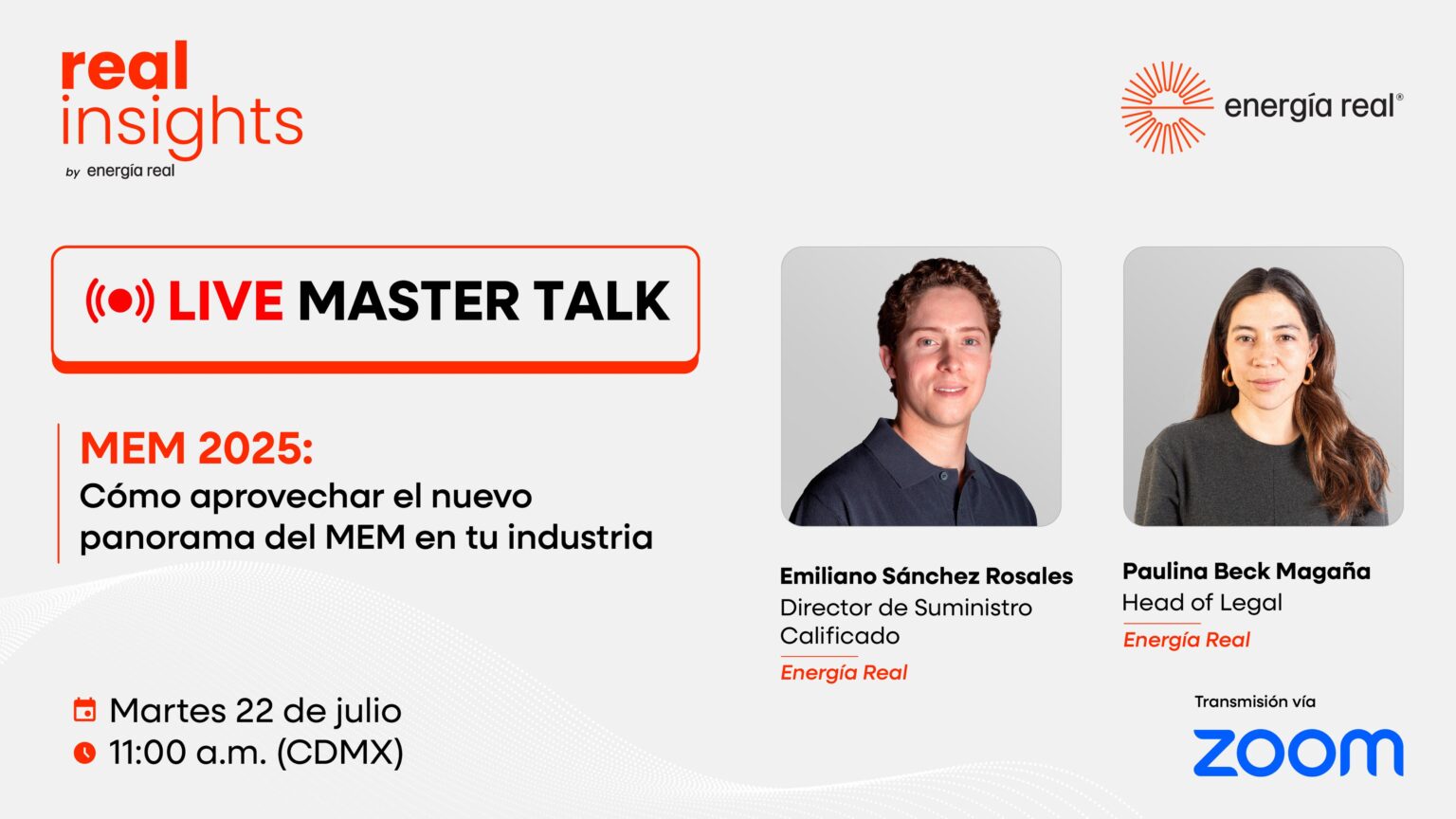 Detalles del webinar MEM 2025 de Energía Real sobre el Mercado Eléctrico Mayorista en México