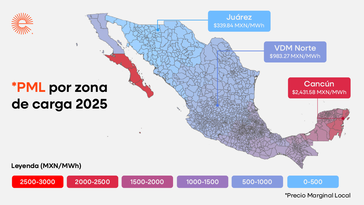 se muestra un mapa con tarifas eléctricas en México
